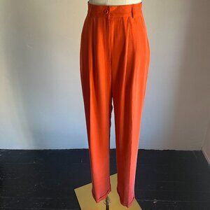 Vintage 1990s Orange Silk High Waisted Cuffed Trousers Pants - XS